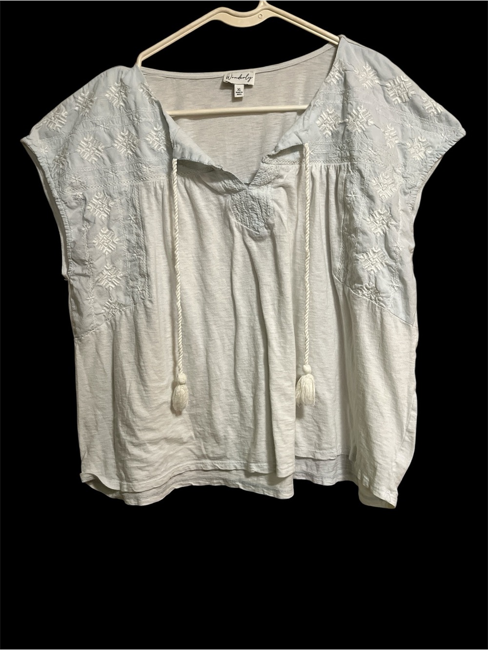 Wonderly White Embroidered Cotton Tie-Front Tunic